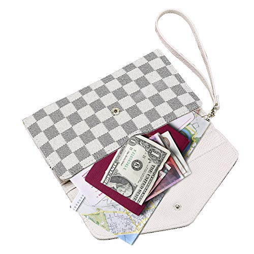 Krosslon Rfid Passport Holder Wristlet Travel Wallet Trifold Documents Organizer Slim Purse, Fit US UK CA Passport Cover Best Traveling Accessories for Women, White Checker(14#) - Thumbnail 6