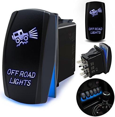 FABOOD F Waterproof 5 Pin OFF ROAD LIGHTS Rocker Switch Laser SPST ON/OFF Two LED Backlit Blue Light 20A 12V For Auto Automotive Motorcycle Truck Boat Marine ATV Replace Kit (with Jumper Wire)