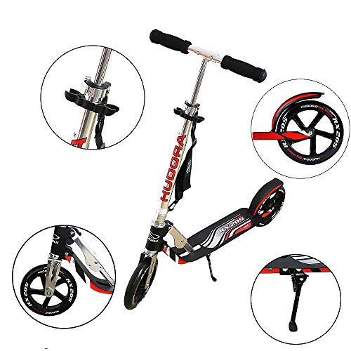 HUDORA 205 Self-Powered Kick Scooter for Adults Teens with Two PU Wheels Folding Mechanism Adjustable Height Rear Brake Non-Electric Glider Scooter