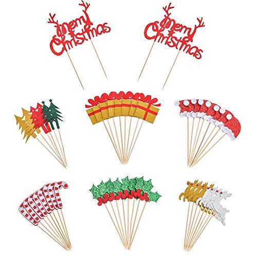 Antner 48 Pcs Christmas Cupcake Topper Decorations Christmas Party Cupcake Food Picks