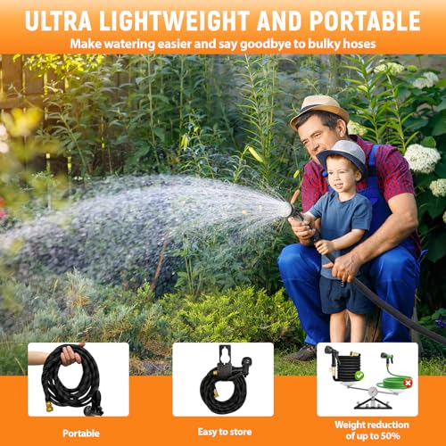 Dcceeo Expandable Garden Hose, 30 m Flexible Garden Hose with Brass Connection, 3/4 Inch and 1/2 Inch, 8 Models of Retractable Expandable Garden Hose for Garden, Watering, Cleaning
