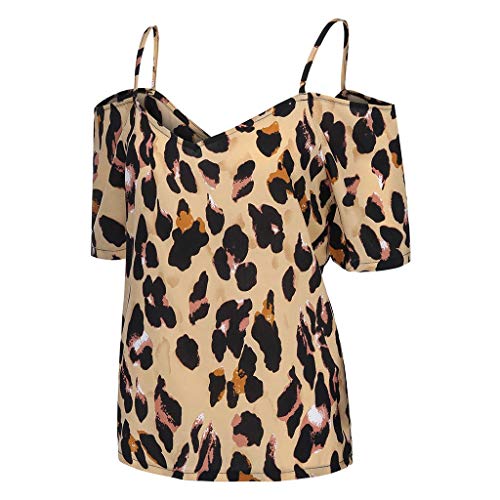 CCatyam Plus Size Blouses for Women, Tops T Shirt Leopard Print Cold Shoulder Loose Sexy Fashion Brown