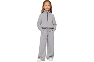 Girls Sweatsuit Half Zip High Collar Sweatshirt Stretch High Waist Jogger Pants Unisex Kids Plain Athletic Outfit