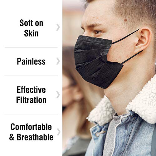 WECARE Disposable Face Mask Individually Wrapped 50 Pack, Black Masks