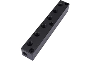 MARSTEK Air Manifold, Air Hose Inline Manifold Block Splitter, Pneumatic Distribution Block, Compatible with Air, Water, Oil, 1/4" RC Supply Port, 1/4" RC Output Port (6 Way 8 Port RC Threaded)