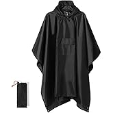 Vantico Waterproof Rain Poncho, Hooded Raincoat with Storage Pocket, Black, for Hiking Camping Emergency, Unisex Adult