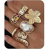 Fanquility 8PCS Gold Stackable Rings Set for Women Non Tarnish Chunky Rings Knuckle Joint Finger Knuckle Nail Ring Sets Adjustable Open Ring Cute Trendy Stuff Jewelry for Gift