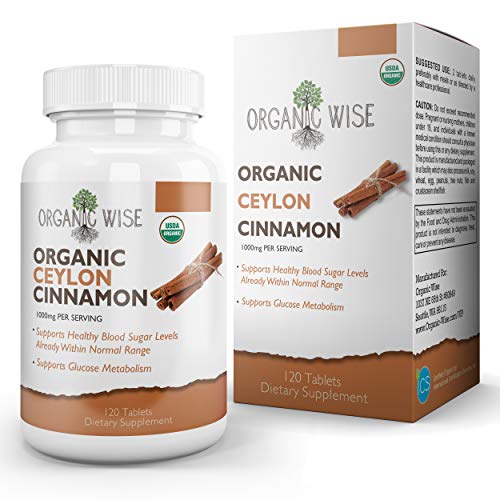 Organic Ceylon Cinnamon, 1000mg, Pure Support for Weight Management and Healthy Blood Sugar Levels, Natural Anti-Inflammatory, Anti-Aging Antioxidants by Organic Wise