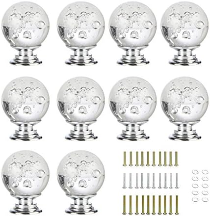 Set of 10 Transparent Clear White Bubbles Glass Crystal Knobs and Pulls Knobs and Handles for Kitchen Furniture Door Drawer Cabinet Dresser Closet Wardrobe Cupboard Bathroom