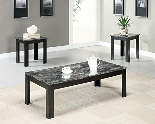 Black/Grey Marble-Look Top 3 Piece Table Set