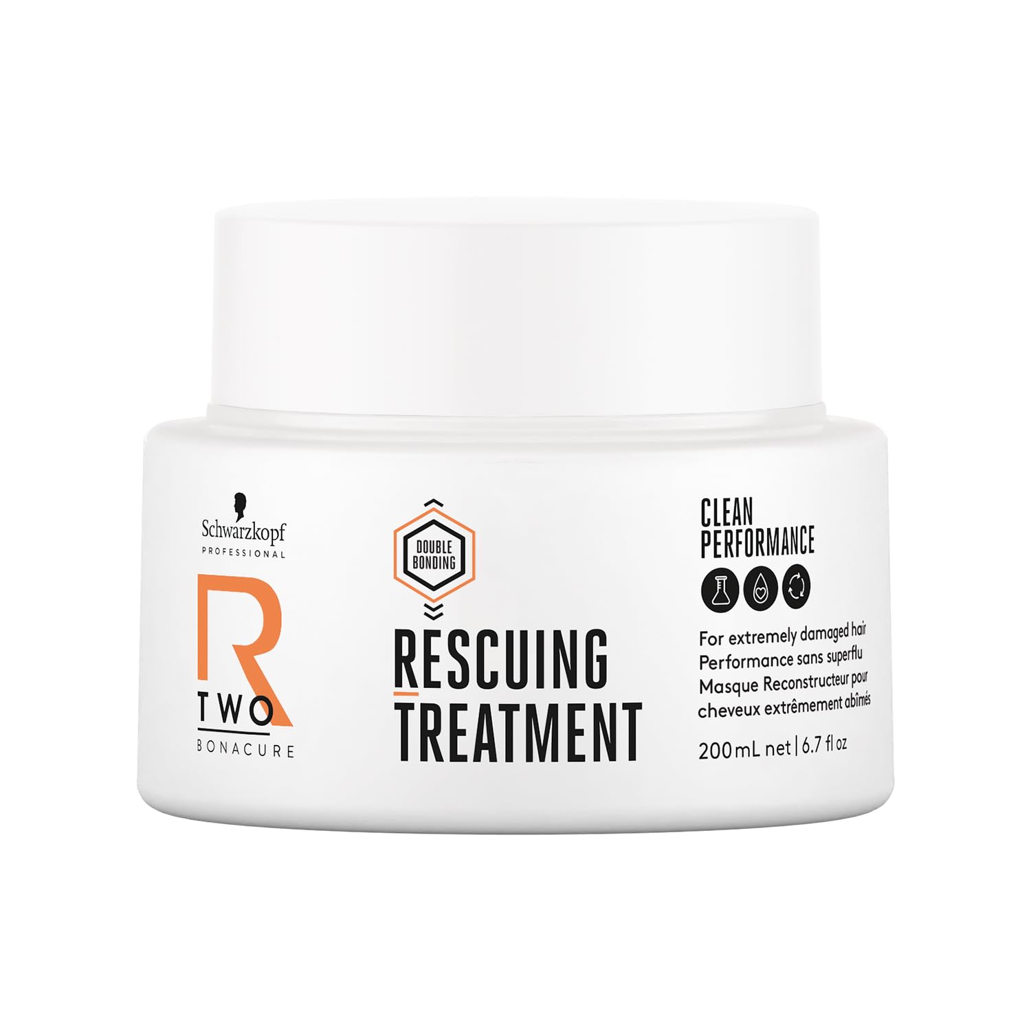 Schwarzkopf Professional Bonacure R-TWO Rescuing Treatment For Extremely Damaged Hair Vegan Formula Double Bonding Technology Less Hair Breakage Detangling Nourishing Improved Combability 200 ml