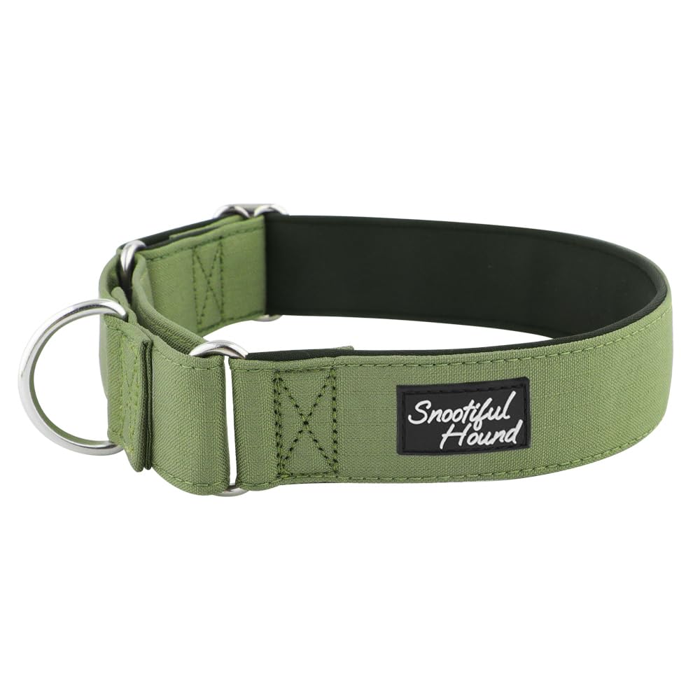 Snootiful Hound Padded Martingale Collar - Olive Green - Ideal for Greyhounds, Whippets, Lurchers and All Sighthound Breeds - Anti-Slip Collar (25-30cm)