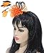 Myjoyday Women's Fascinators Hat for Tea Party Church Cocktail, Feathers Veil Headband with Hair Clip (Orange & Black)