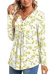 CATHY Womens Long Sleeve Tunic Tops Henley Shirt