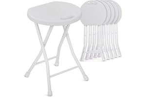 MoNiBloom Set of 6 Portable Folding Stools, 18 Inch Lightweight Round Chairs with Handle for Home Garden Dorm or RV, 230 lbs Capacity, White