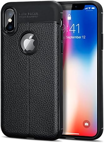 iPhone X Case,MOBYFL[Include Screen Protector] Stylish Soft Shockproof Full Cover with Leather TPU Hybrid Design Case for Apple iPhone X/iPhone 10 (Black)