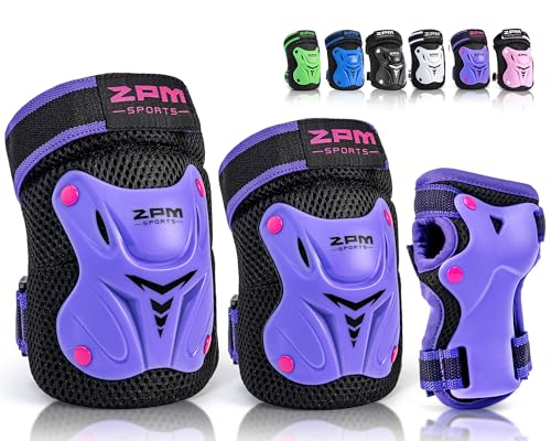 2PM SPORTS Knee Pads for Kids, Wrist Guards Knee and Elbow Pads Set with Drawstring Bag, Protective Gear Set for Girls Boys Roller Skating Cycling Skateboard