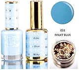 DND DC Blues & Greens GEL POLISH DUO, Gel Lacquer 0.5 oz + Matching Nail Polish Color 0.5 oz, Daisy Nails (with bonus side Glitter) Made in USA (Milky Blue (031))