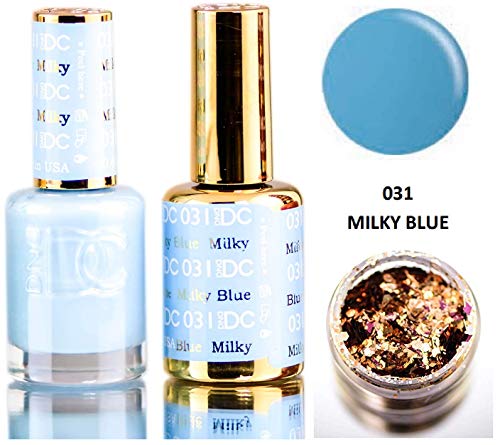 DND DC Blues & Greens GEL POLISH DUO, Gel Lacquer 0.5 oz + Matching Nail Polish Color 0.5 oz, Daisy Nails (with bonus side Glitter) Made in USA (Milky Blue (031)) DND DC Blues & Greens GEL POLISH DUO, Gel Lacquer 0.5 oz + Matching Nail Polish Color 0.5 oz, Daisy Nails (with bonus side Glitter) Made in USA (Milky Blue (031))