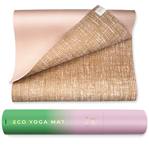 Ajna Eco Organic Yoga Mat – Natural Jute Yoga Mats – Large Non Slip – Reversible Jute PER – Carrying Strap – Extra Long Yoga Mat 72 Inch – 5mm – All Yoga – Vegan
