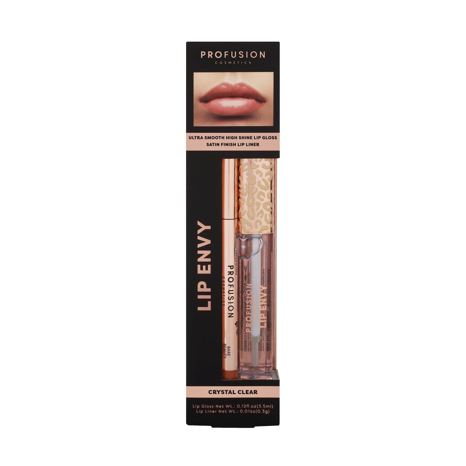 Profusion Cosmetics Lip Envy - Crystal Clear Lip Gloss and Liner Set, High-Shine Finish, Smooth Application, Vegan-Friendly, Non-Sticky Formula