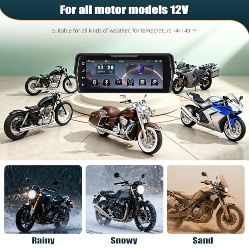 CMAECHO [2026] Motorcycle Dashcam Carplay with Front/Rear Camera, 6.86 Inch HD Touch Screen, IP68, Waterproof Motorcycles with Dual Bluetooth, WiFi, Android Auto, Mirror Link