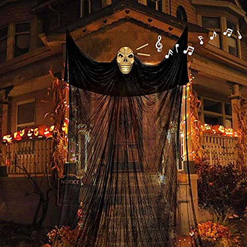 Halloween Decorations 13Ft Hanging Ghost, Ghost Lights with Sound-Controlled Lighting and Special Sound Effects, Collocation 20pcs Fake Spiders & 60g Stretch Cobwebs, Scary Creepy Indoor/Outdoor Decor