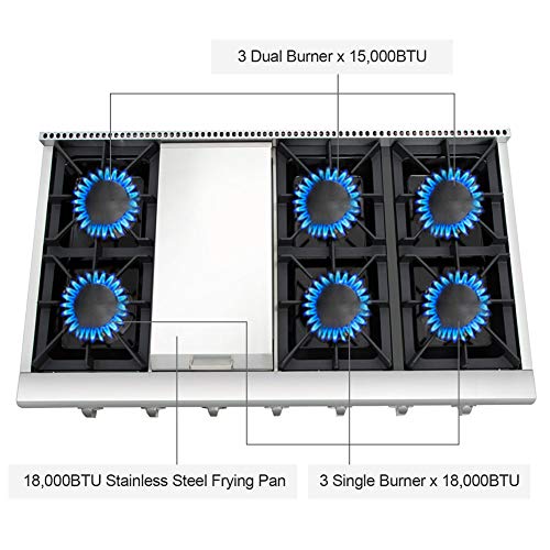 Thor Kitchen 48" Stainless Steel Gas Rangetop Cover Gas Stove Top Cooker Cooktops with with 6 Sealed Burners and Griddle- 2-years-warranty - with LP Conversion Kit