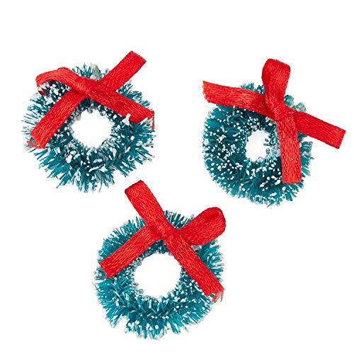 Factory Direct Craft 1 inch Miniature Frosted Sisal Christmas Wreaths with Red Bows 18 Total Mini Wreaths
