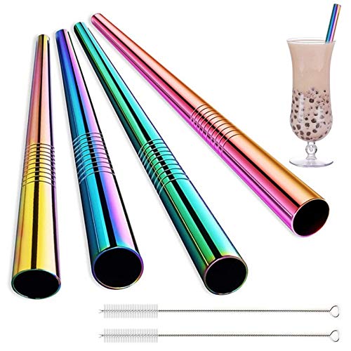 LLK Große 12mm Bubble Tee Milchshake Stroh wiederverwendbar Metall Stroh 304 Edelstahl Trinkhalme Set Gerade Strohrohre – Bild 3