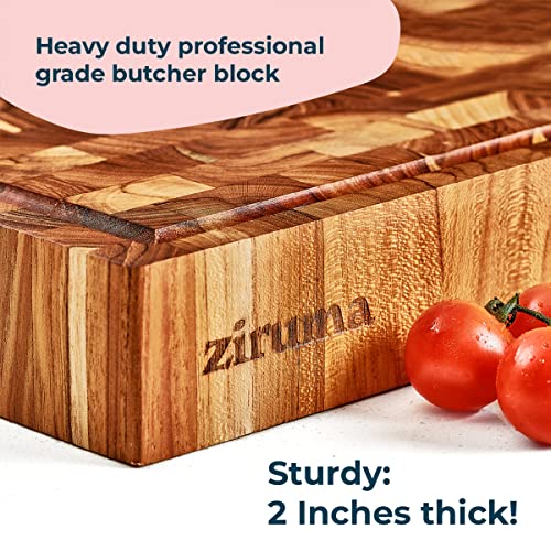 Large End Grain Butcher Block Cutting Board [2" Thick] Made of Teak Wood and Conditioned with