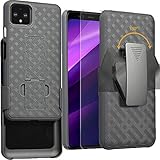 Compatible for Google Pixel 4 Case with Tempered Glass Screen Protector Belt Clip Holster Defender Rugged Shock Proof Armor Protection Phone Cover [Black]