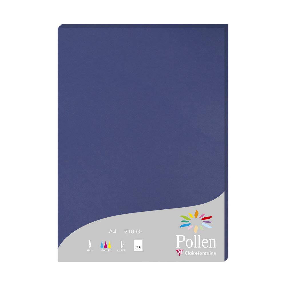 Clairefontaine 24284C Wallet of 25 Sheets Format A4 (21x29,7cm) 210gsm Colour Midnight Blue Invitation Paper Events Correspondence Pollen Range Premium Paper