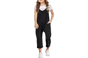 Girls Casual Jumpsuits Spaghetti Strap Sleeveless Loose Romper Long Pants with Pockets Kids Clothes