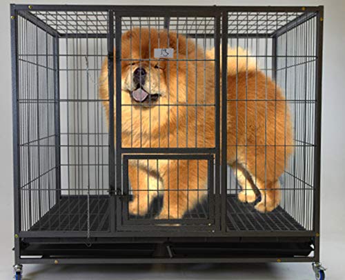 Homey Pet-49 Extra Large Heavy Duty Metal Dog Cage w/Plastic Floor Grid, Casters, Pull Out Tray and Feeding Door: L 49" x W 37" x H44