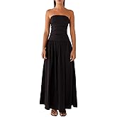 Covvoliy Women Tube Top Maxi Dress 2025 Elegant Sleeveless Strapless Ruched Flowy Summer Long Wedding Party Cocktail Dresses