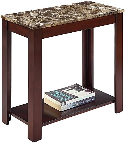 Advanced Traditional 24''H End Table with Faux Marble Top and Espresso Finish Wood