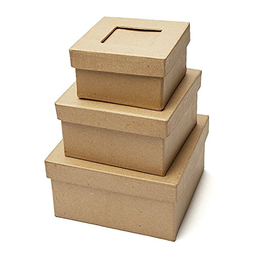 Factory Direct Craft Handcrafted Paper Mache Picture Frame Square Boxes - 3 Boxes