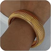 Poaiiu Bracelets for Women, Chunky 14K Gold Plated/Silver Stretch Bangles Bracelets, 10/14/16mm Wide Link Chian Bangle Bracelet Jewelry Gifts