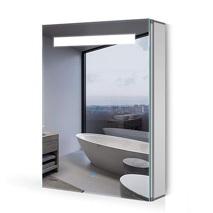 Quavikey Led Illuminated Bathroom Mirror Cabinet Aluminum Bathroom