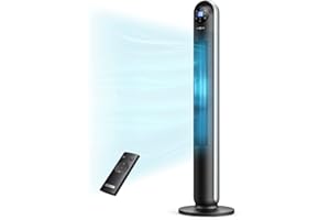 PARIS RHÔNE 44'' Tower Fan, Oscillating Cooling Fan with Remote, 12 Speeds, 24H Timer, LED Display, 24dB Quiet Bladeless Fan, Portable Floor Fan for Bedroom, Living Room, Home Office