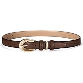 DENGFENGZHE Women Skinny Leather Belts for Jeans Dress Fashion Ladies Faux Belt with Gold Buckle