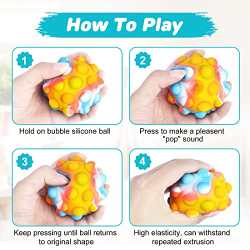 3 Pack Stress Balls Fidget Toys, Popping Fidget Sensory Toys, 3D Push Bubble Silicone Decompression Toy, Stress Relief Toy Anti Anxiety Sensory Game Ball for Girl or Boy Kids and Adults