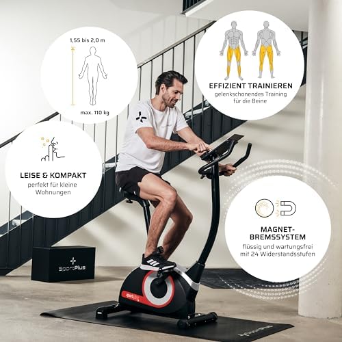 Heimtrainer Fahrrad Compact - Fitness Bike mit 24 Widerstandsstufen - Ergometer Heimtrainer integrierte Herzfrequenz-Messer & App kompatibel - Designed in Germany - bis 120kg