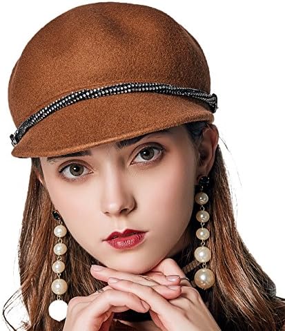 JNINTH Trendy 100% Wool Felt Bucket Hats Winter Soft Warm Visor Cap with Metal Semicircle for Women Girl (Camel)