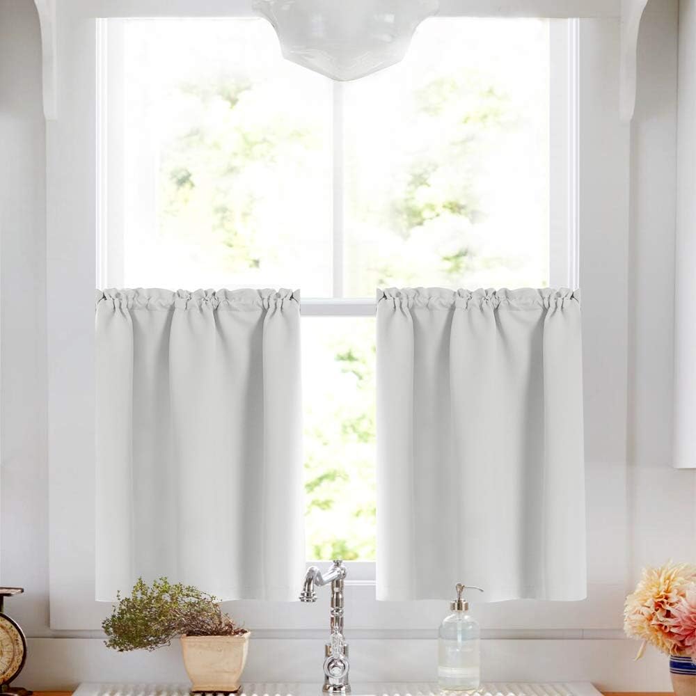 Lazzzy White Thermal Insulated Tier Curtains Room Darkening