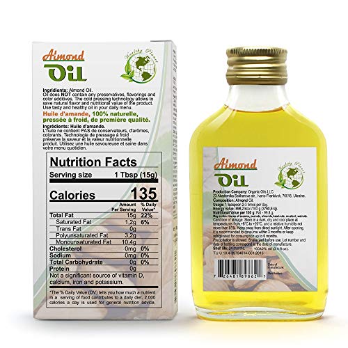 ECO NAVA | Almond Oil | 100% Natural Extra Virgin Cold Pressed | Unrefined Raw No-GMO Vegan | Gluten-Free | Premium Food Grade | Great For Cooking & Skin Applications & Massages (100 ml / 3.4 fl oz)