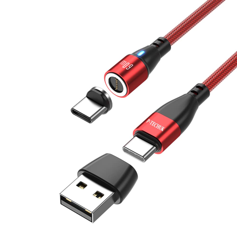 P-TECHUK 60W Super Fast USB C Magnetic Charging Data Cable, 6 in 1 PD Fast Charging Cable compatible with all Type C Devices. A18 (Red, 2M)