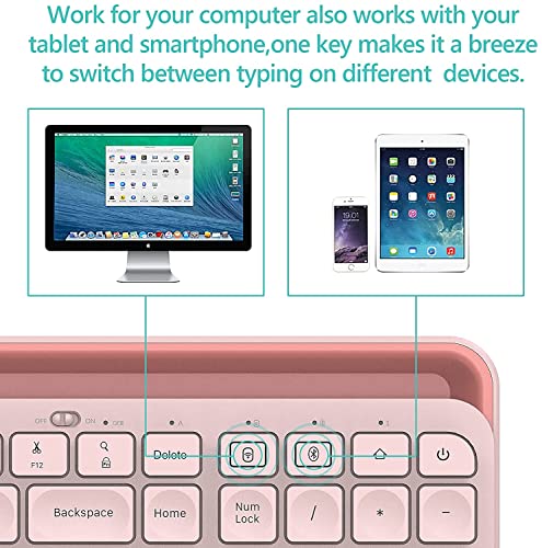 Wireless Bluetooth Keyboard with Number Pad, 2 in 1 Wireless & Bluetooth Gotying Multi-Device Tablet Keyboard for ipad,Phone, iOS, Android, Mac and Windows (Pink)