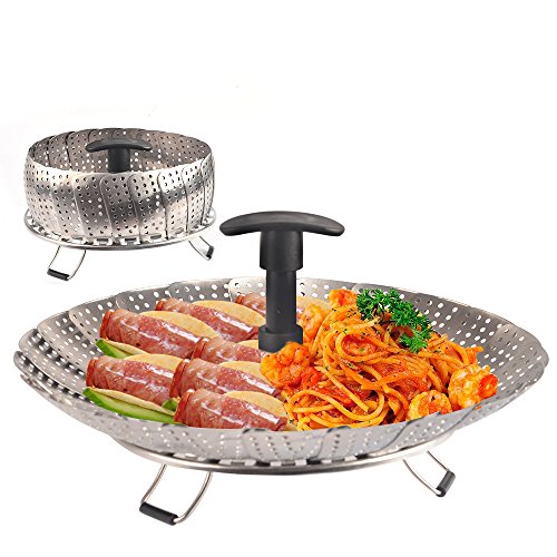 Vegetable Steamer Basket, Alotpower Foldable Stainless Steel Steamer Basket Folding Steamers for Fish Veggie Seafood with Extendable Handle for Various Size Instant Pot Pressure Cooker (7" to 11") - Thumbnail 2